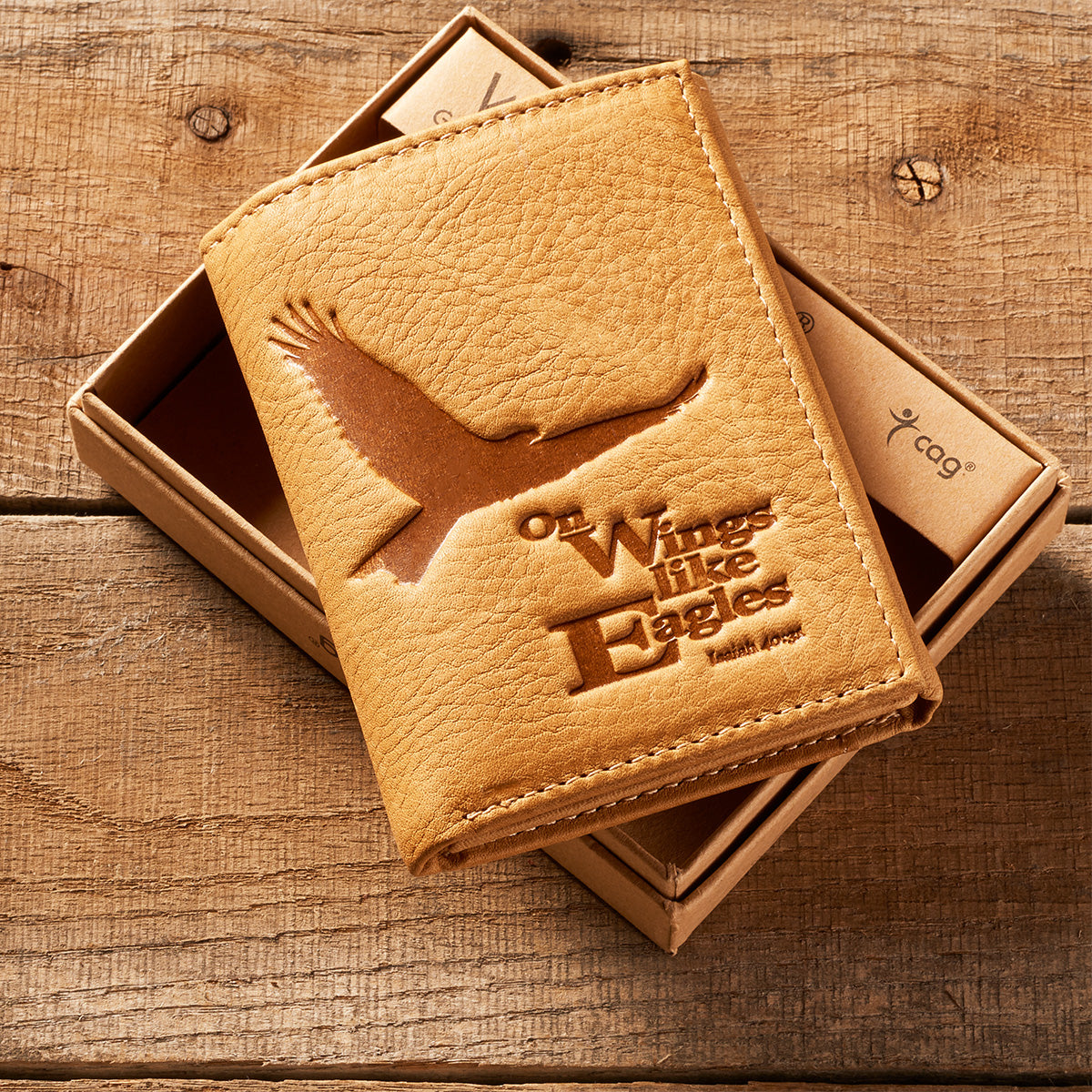Leather Wallet: On Wings Like Eagles, Tri-Fold, Rfid-blocking, Gift Boxed