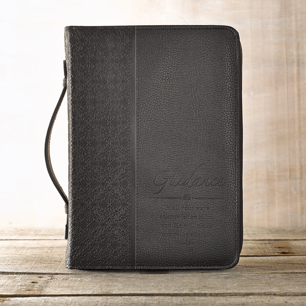 Bible Cover Classic Medium: Guidance Proverbs 3:6 Black Luxleather