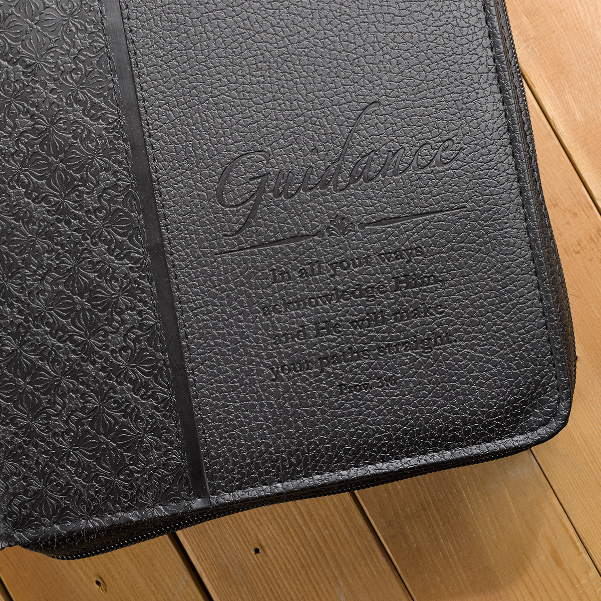 Bible Cover Classic Medium: Guidance Proverbs 3:6 Black Luxleather