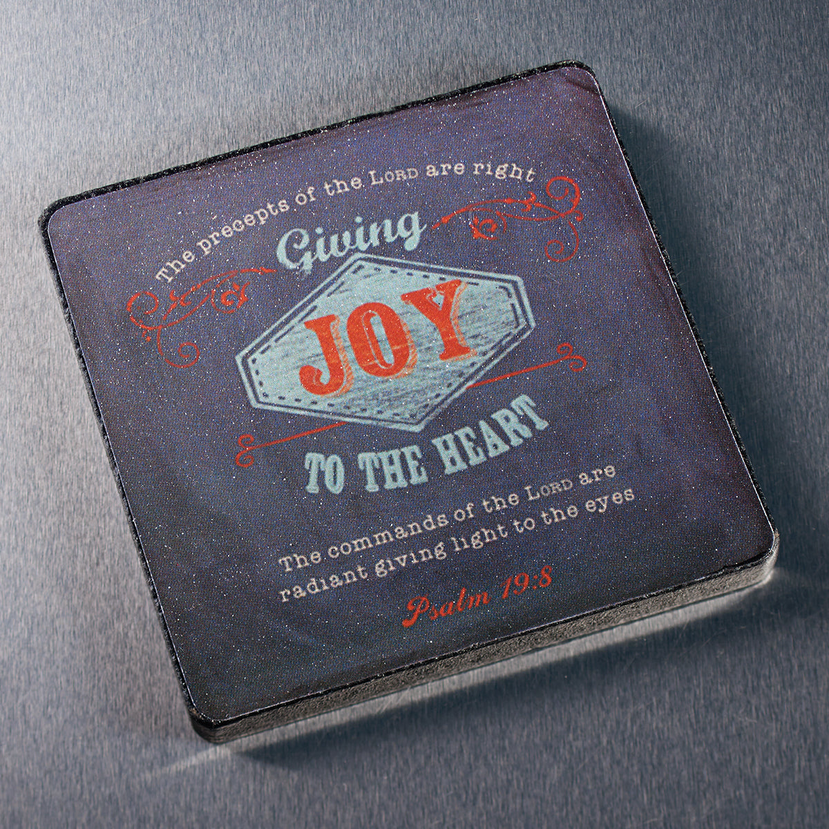 Wooden Magnet With Hanging Tag: Joy Navy (Retro Blessings 'Joy' Series)