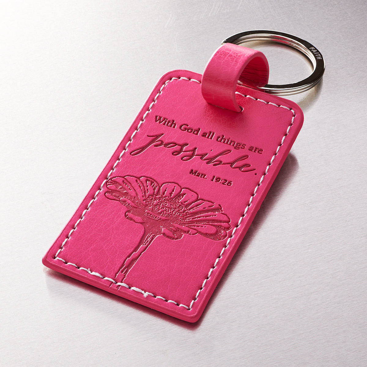 Luxleather Keyring: With God All Things Are Possible Pink