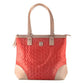 Nylon Tote Bag: Salmon/Cream With Tassel and Metal Badge
