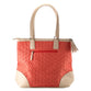 Nylon Tote Bag: Salmon/Cream With Tassel and Metal Badge