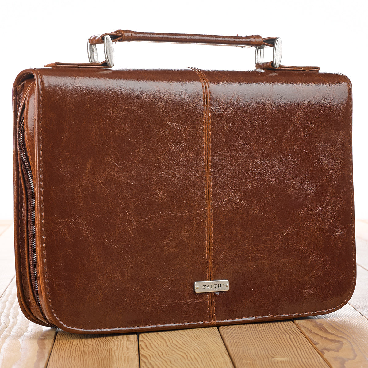 Bible Cover Large: Faith Badge, Brown