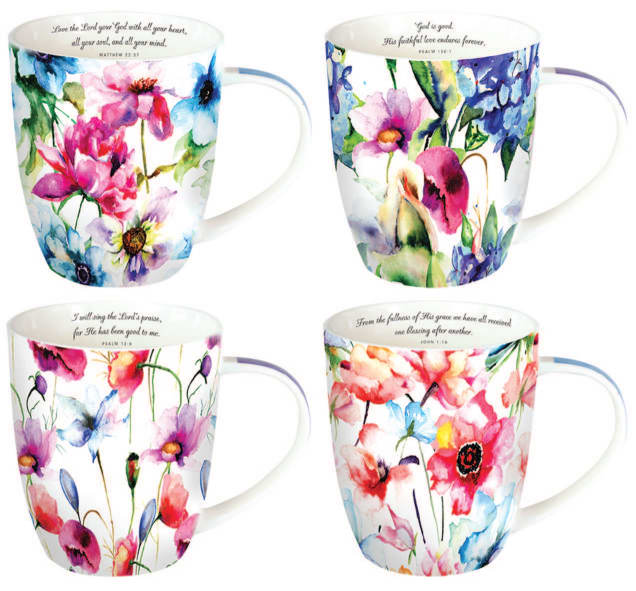 Ceramic Mugs (Set Of 4) 296ml: Seeds of Love, Floral