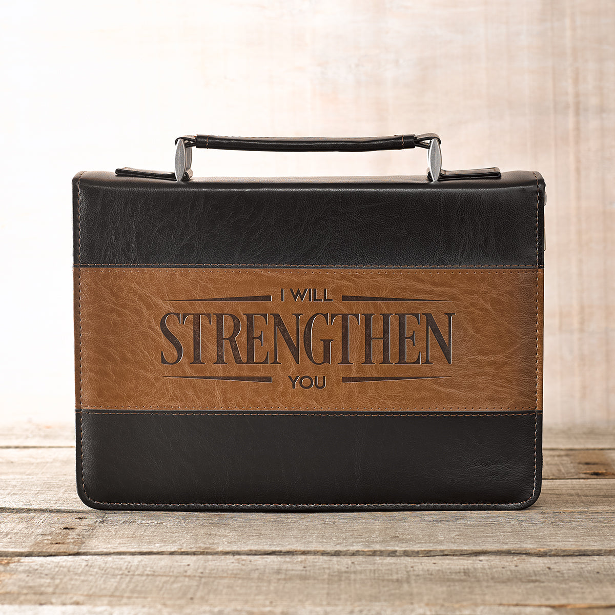 Bible Cover Strength Isaiah 41: 10 Brown/Tan Large Luxleather