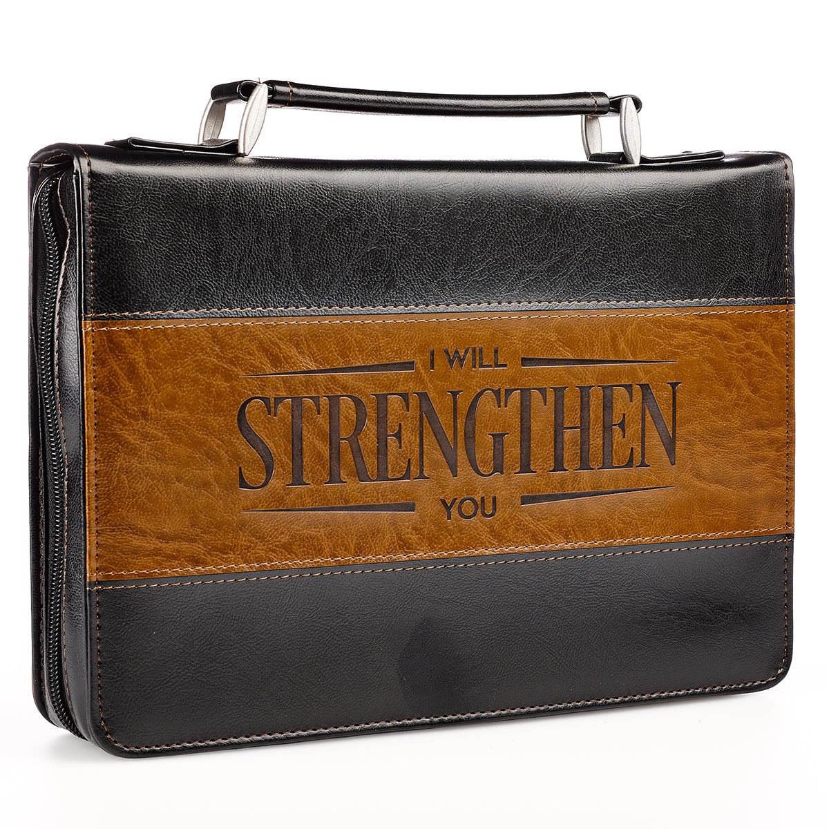 Bible Cover Strength Isaiah 41: 10 Brown/Tan Large Luxleather