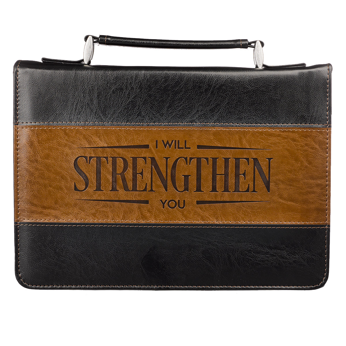 Bible Cover Strength Isaiah 41: 10 Brown/Tan Large Luxleather