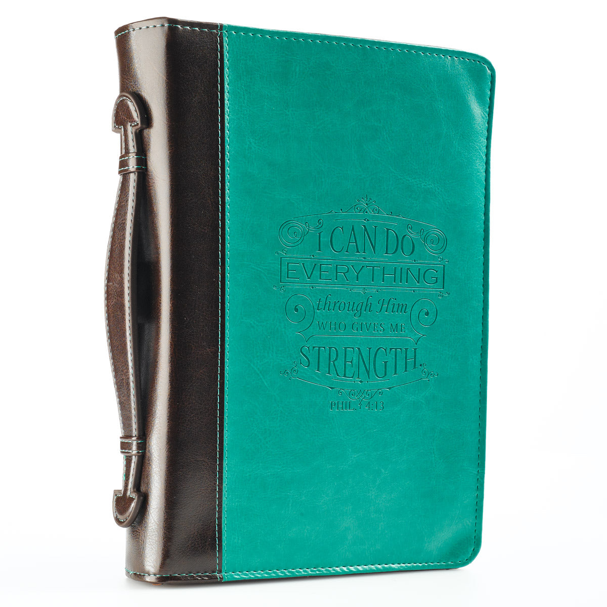 Bible Cover Medium I Can Do All Things Phil. 4: 13 Turquoise Debossed Luxleather