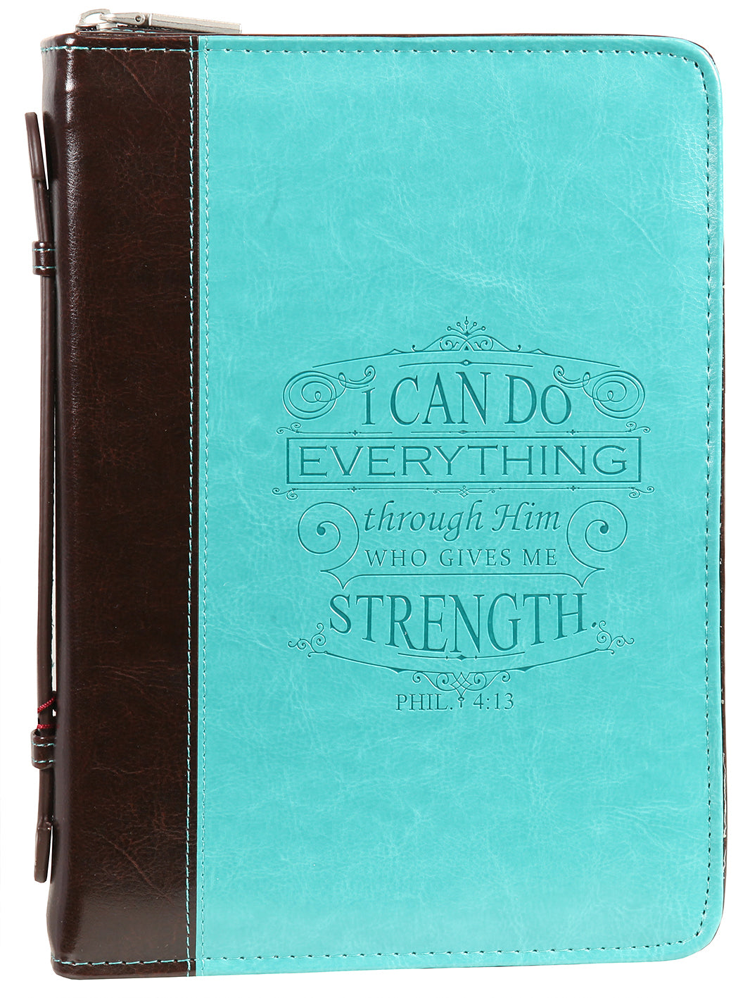 Bible Cover Medium I Can Do All Things Phil. 4: 13 Turquoise Debossed Luxleather