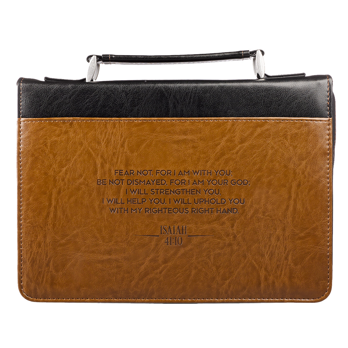 Bible Cover Medium Strengthen Isaiah 41: 10 Brown/Tan Medium Luxleather