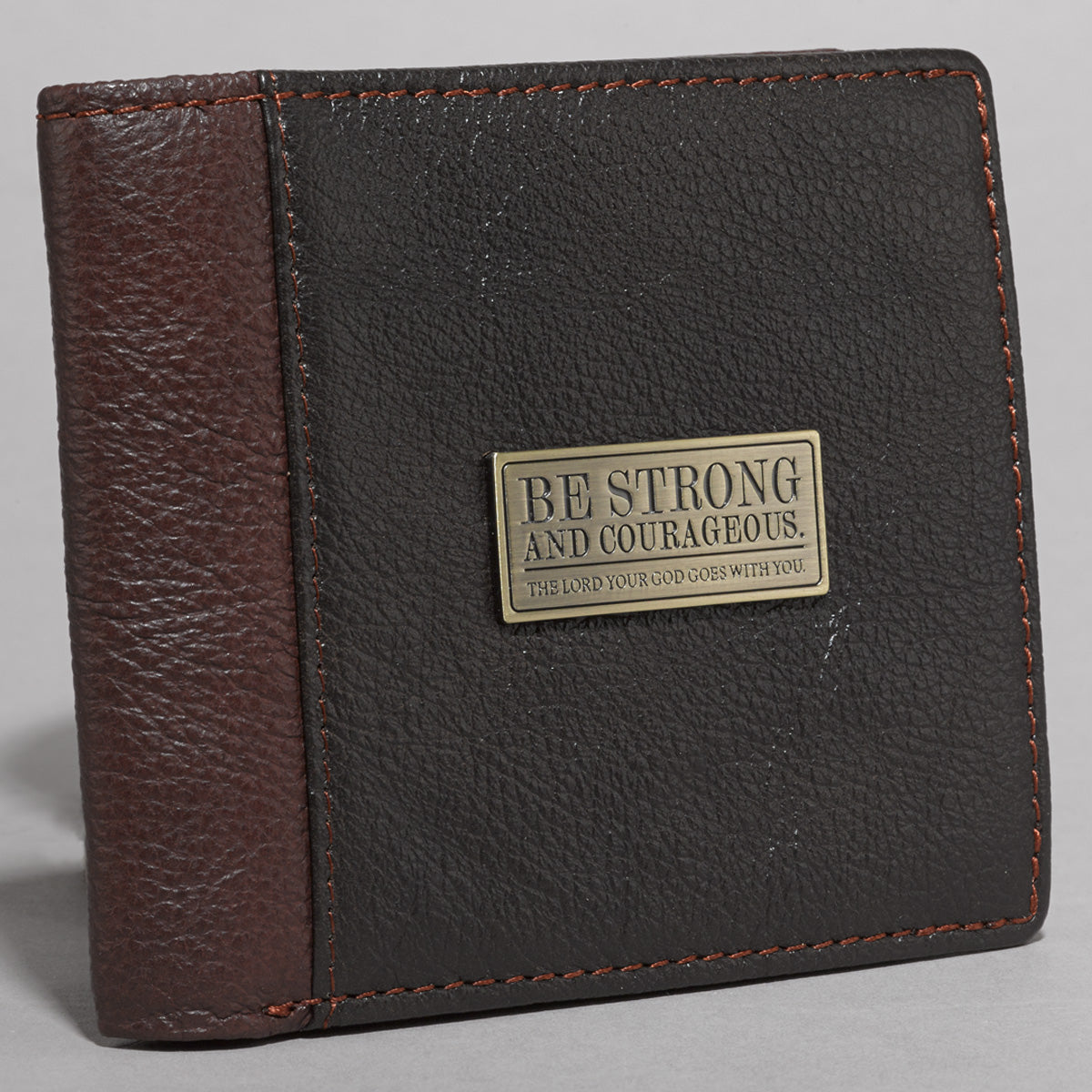 Leather Wallet: Be Strong and Courageous, Brown, Bi-Fold, Zipper Coin Pocket, Rfid-blocking, Gift Boxed