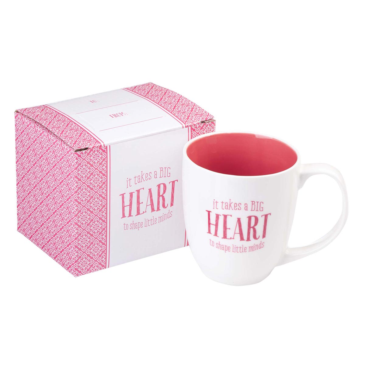 Ceramic Mug: It Takes a Big Heart to Shape Little Minds (White/Pink) (414ml)
