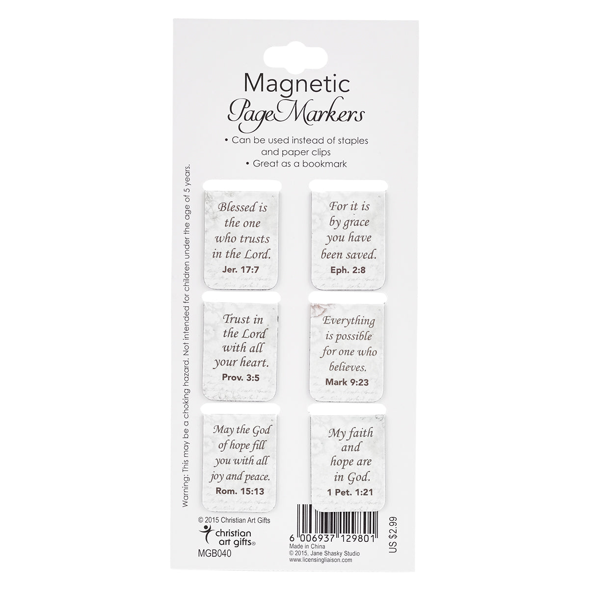 Bookmark Magnetic - set of 6: It is By Grace You Have Been Saved, Butterflies