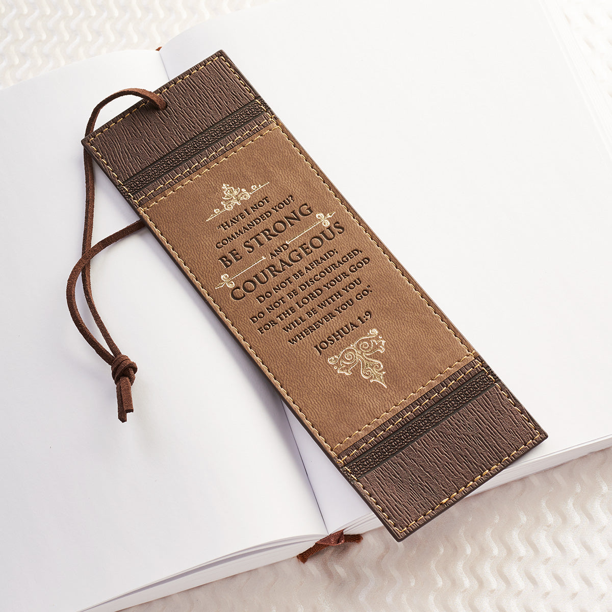 Bookmark With Tassel: Be Strong and Courageous Beige/Burgundy