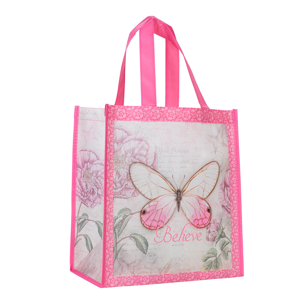 Reusable Tote Bag: Believe Butterfly Pink