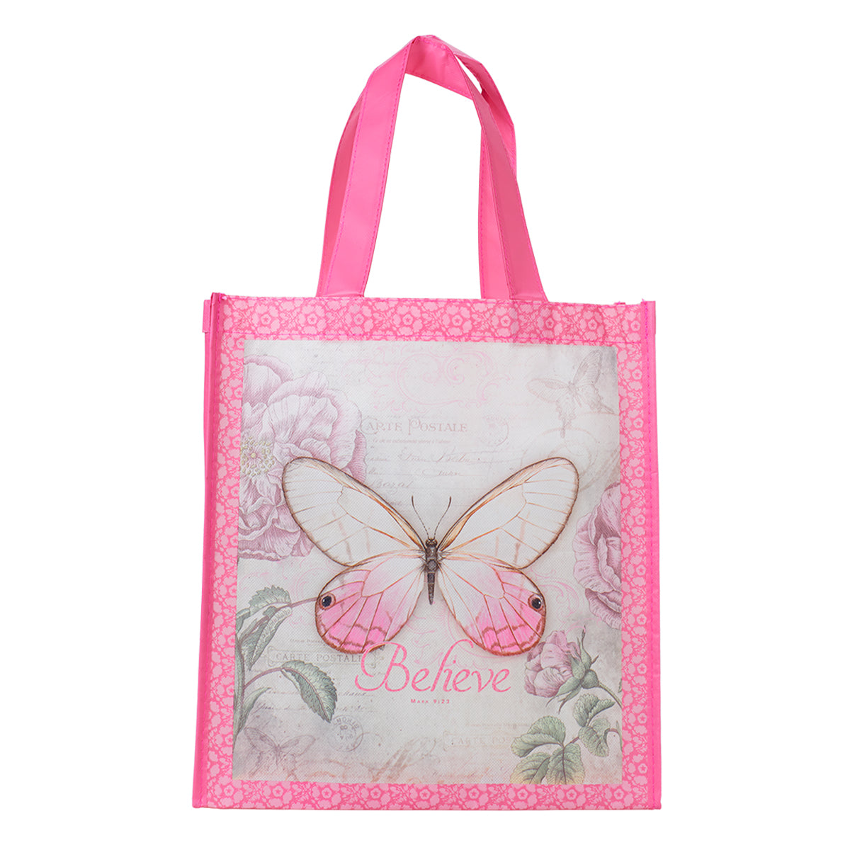 Reusable Tote Bag: Believe Butterfly Pink