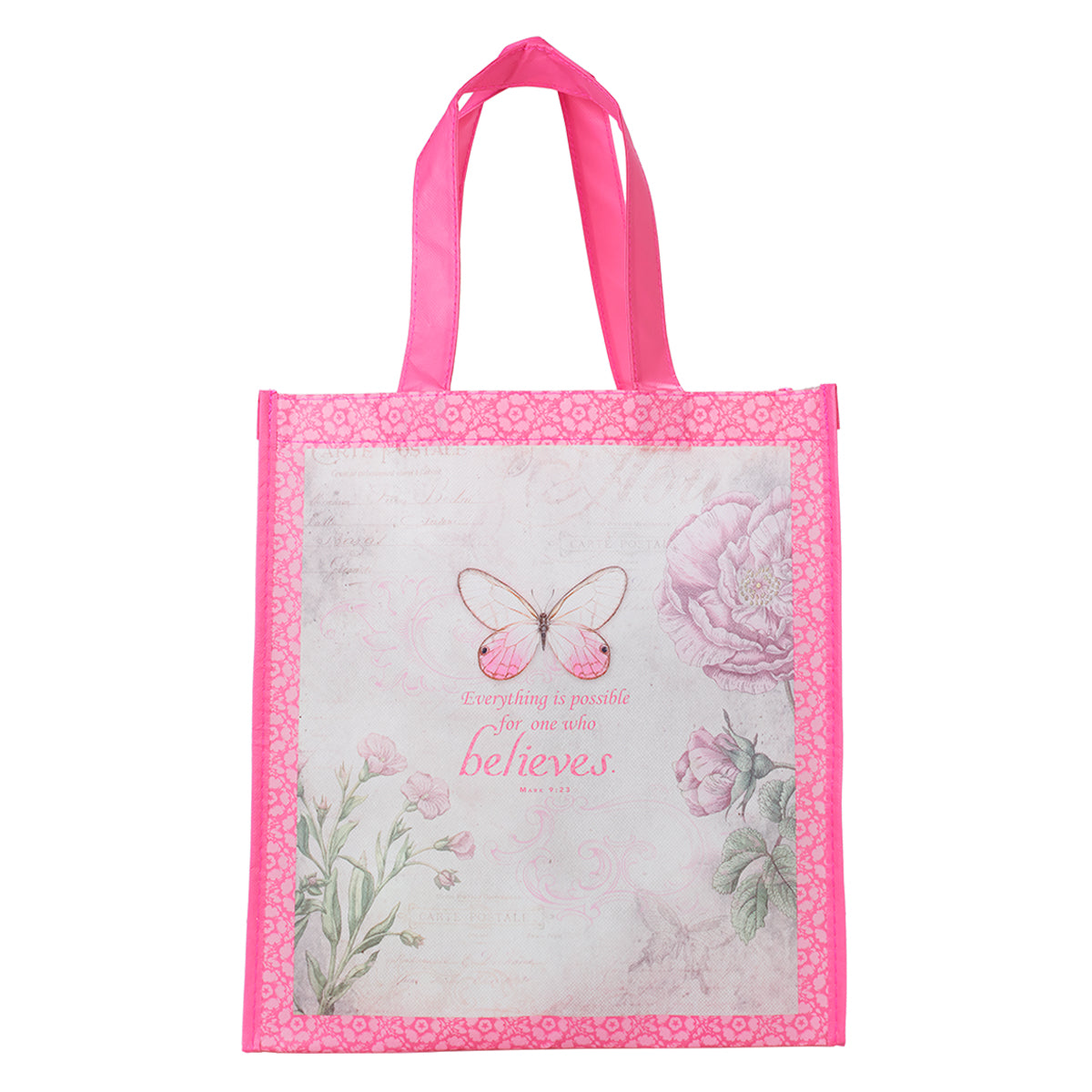Reusable Tote Bag: Believe Butterfly Pink