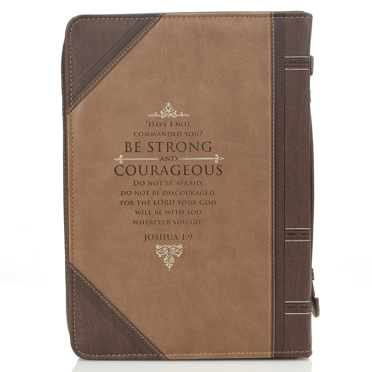 Bible Cover Classic Large: Strong & Courageous, Beige/Brown (Joshua 1:9)