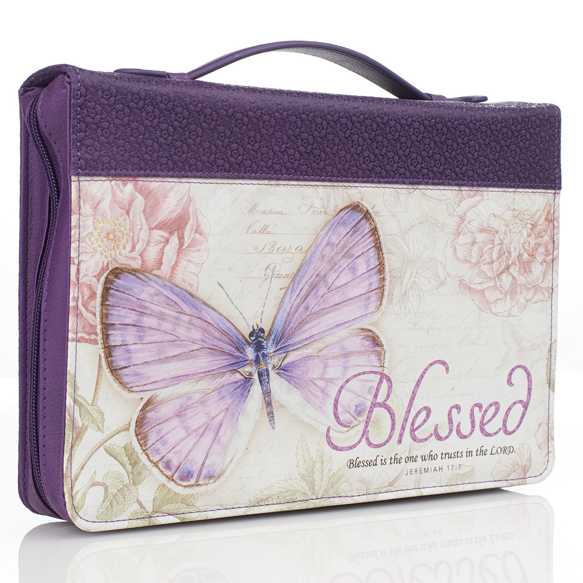 Bible Cover Large: Blessed Butterfly Jer. 17:7 Purple Fashion Trendy Luxleather