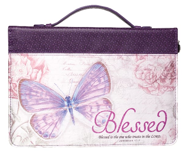 Bible Cover Medium: Blessed Jer. 17:7 Butterfly Purple Luxleather