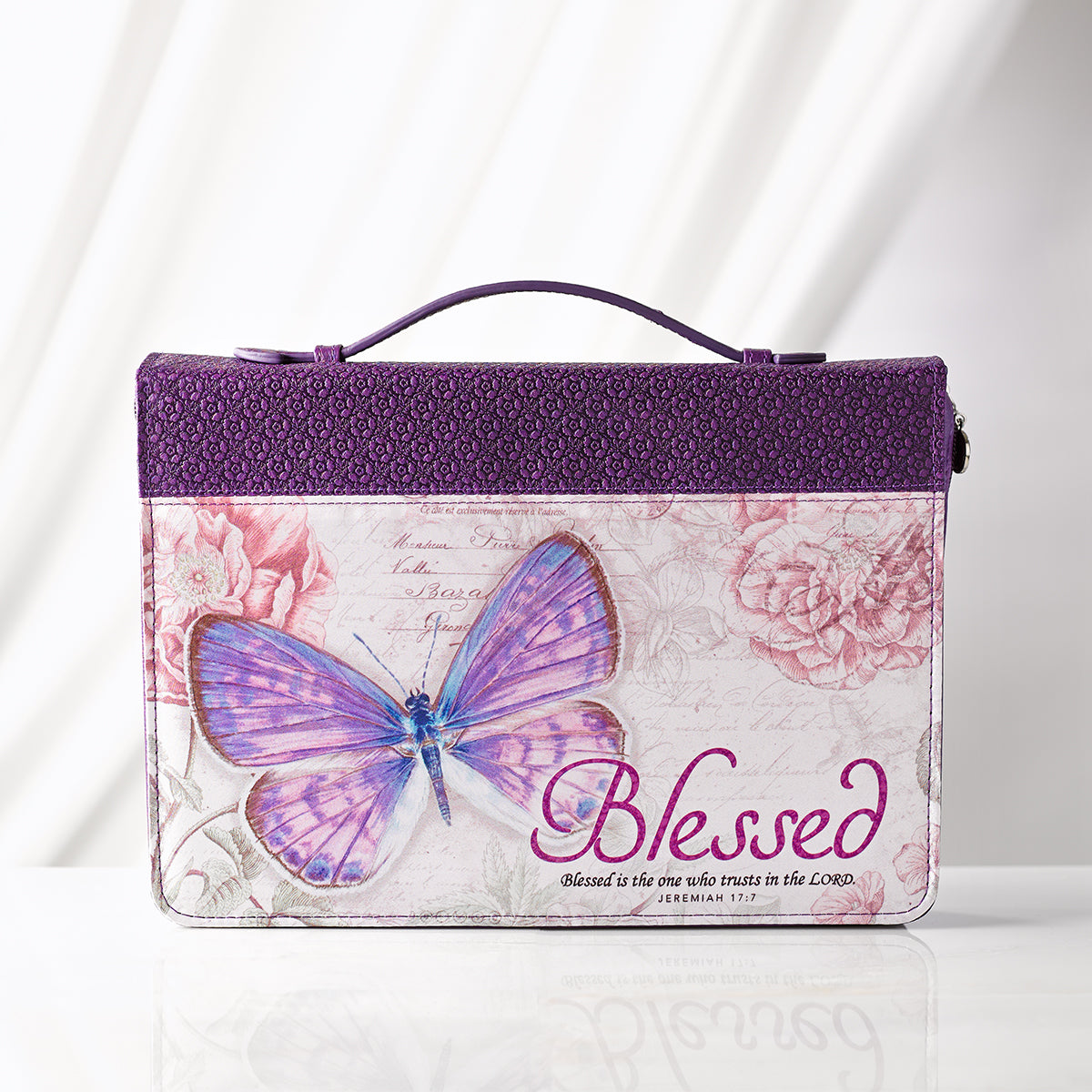 Bible Cover Medium: Blessed Jer. 17:7 Butterfly Purple Luxleather