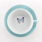 Ceramic Tea For One Set: Grace, Blue Butterfly, White/Teal (Pot 414 ml, Cup 237 ml, Saucer)