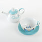 Ceramic Tea For One Set: Grace, Blue Butterfly, White/Teal (Pot 414 ml, Cup 237 ml, Saucer)