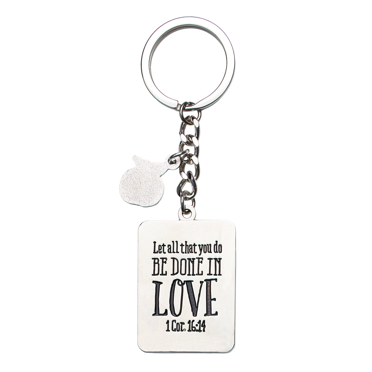 Metal Keyring in Tin: Teacher, Pink/Green Apple (1 Cor 16:14)