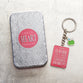Metal Keyring in Tin: Teacher, Pink/Green Apple (1 Cor 16:14)