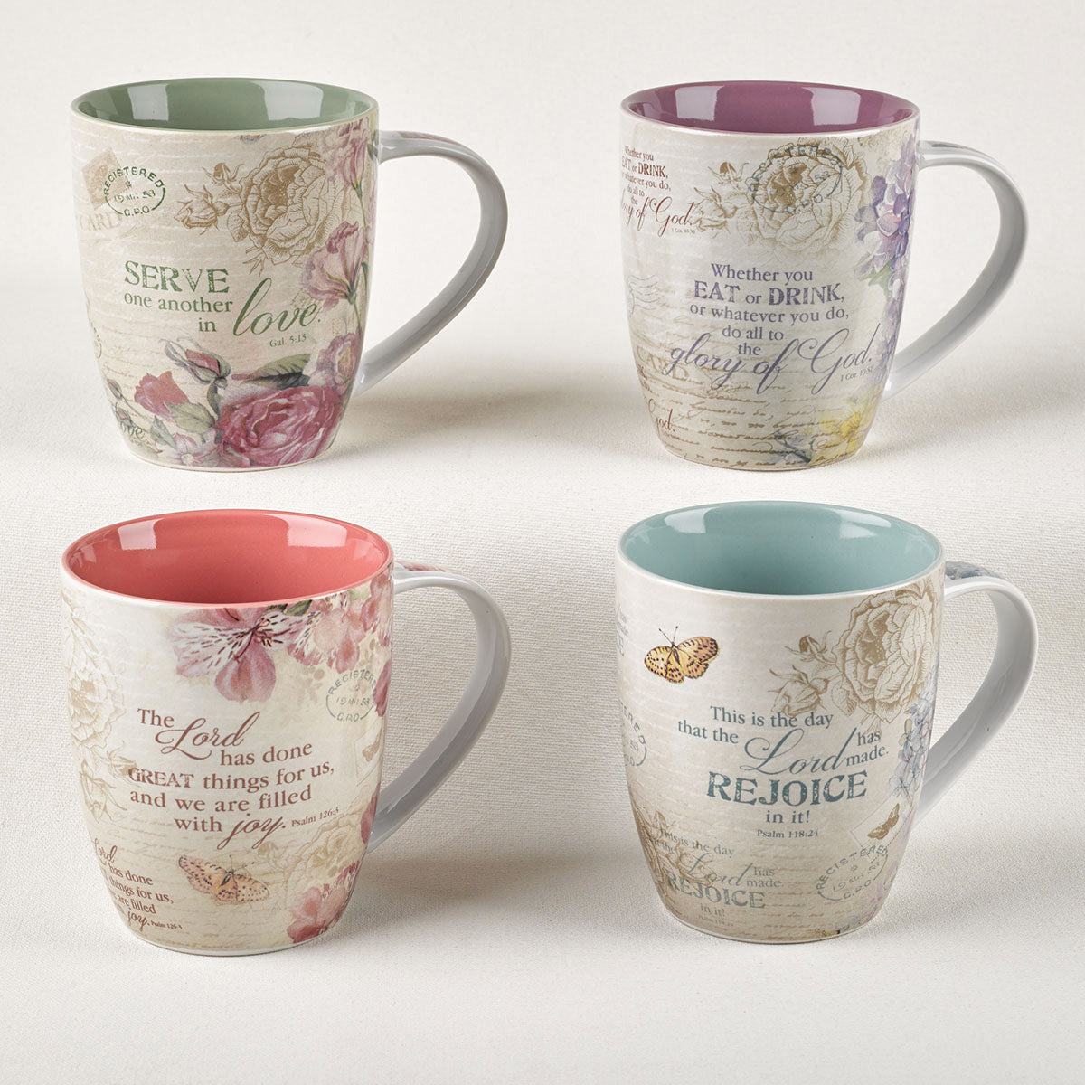 Ceramic Mugs (Set Of 4) 325ml: Floral Inspirations