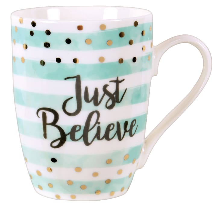 Ceramic Sparkle Mug: Just Believe Turquoise/Stripes (325ml)