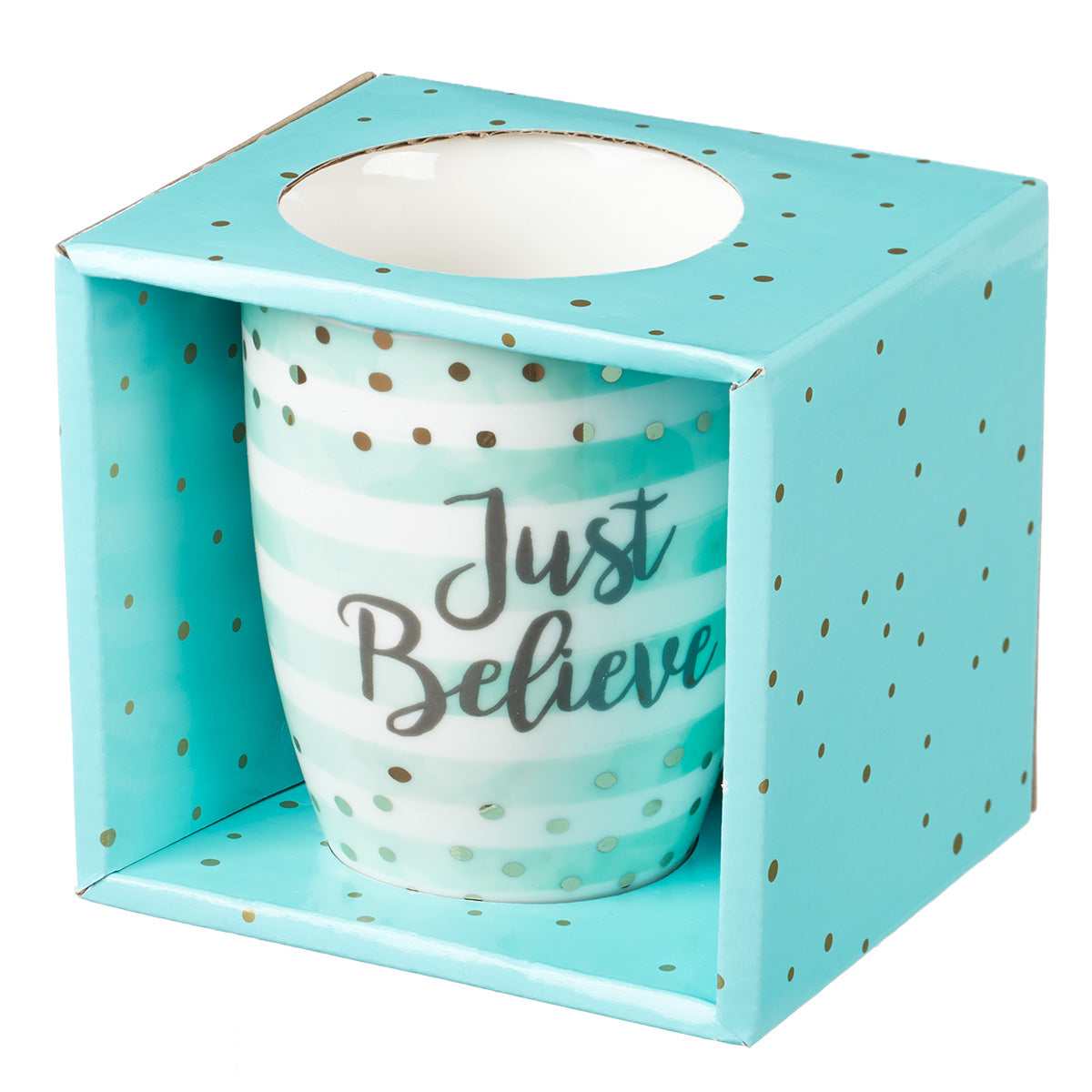 Ceramic Sparkle Mug: Just Believe Turquoise/Stripes (325ml)