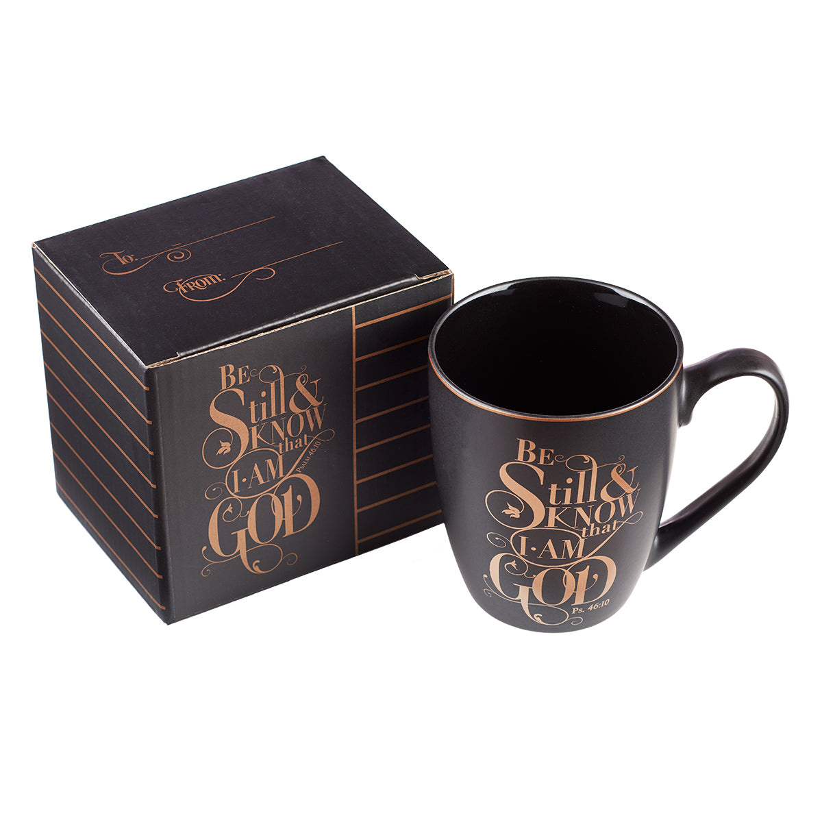 Ceramic Mug: Be Still & Know....Black, Saved By Grace (355ml)