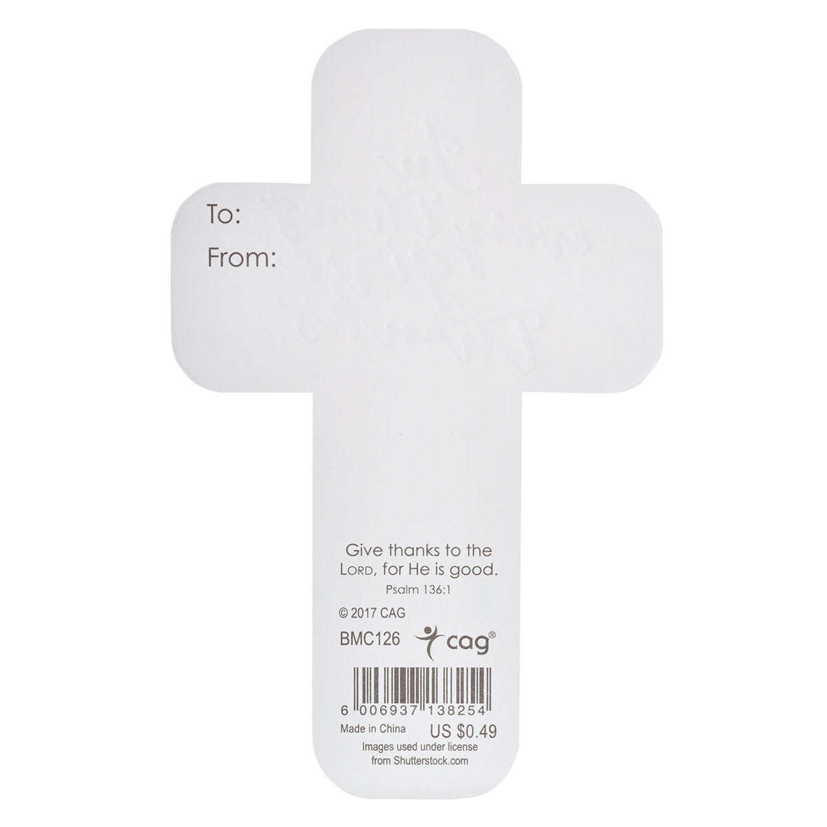 Bookmark Cross-Shaped: Give Thanks to the Lord, White Cross/Floral
