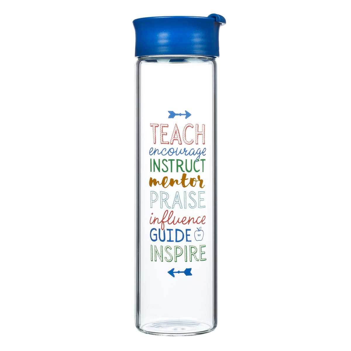 Water Bottle, Clear Glass (591 ml): Teach, Encourage, Instruct, Blue Lid, Hand Wash, Gift Boxed (A Great Teacher Collection)