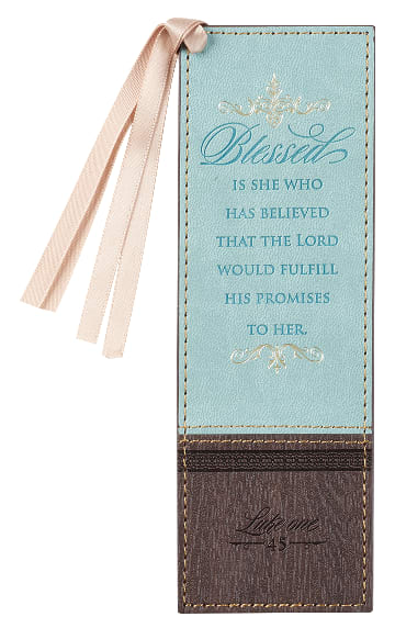 Bookmark With Tassel: Blessed Turquoise/Brown (Luke 1:45)
