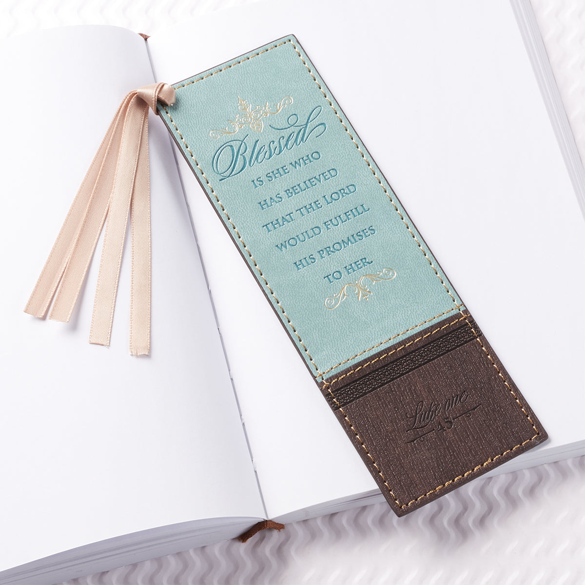 Bookmark With Tassel: Blessed Turquoise/Brown (Luke 1:45)