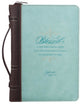 Bible Cover Blessed is She Luke 1: 45 Large Turquoise/Brown