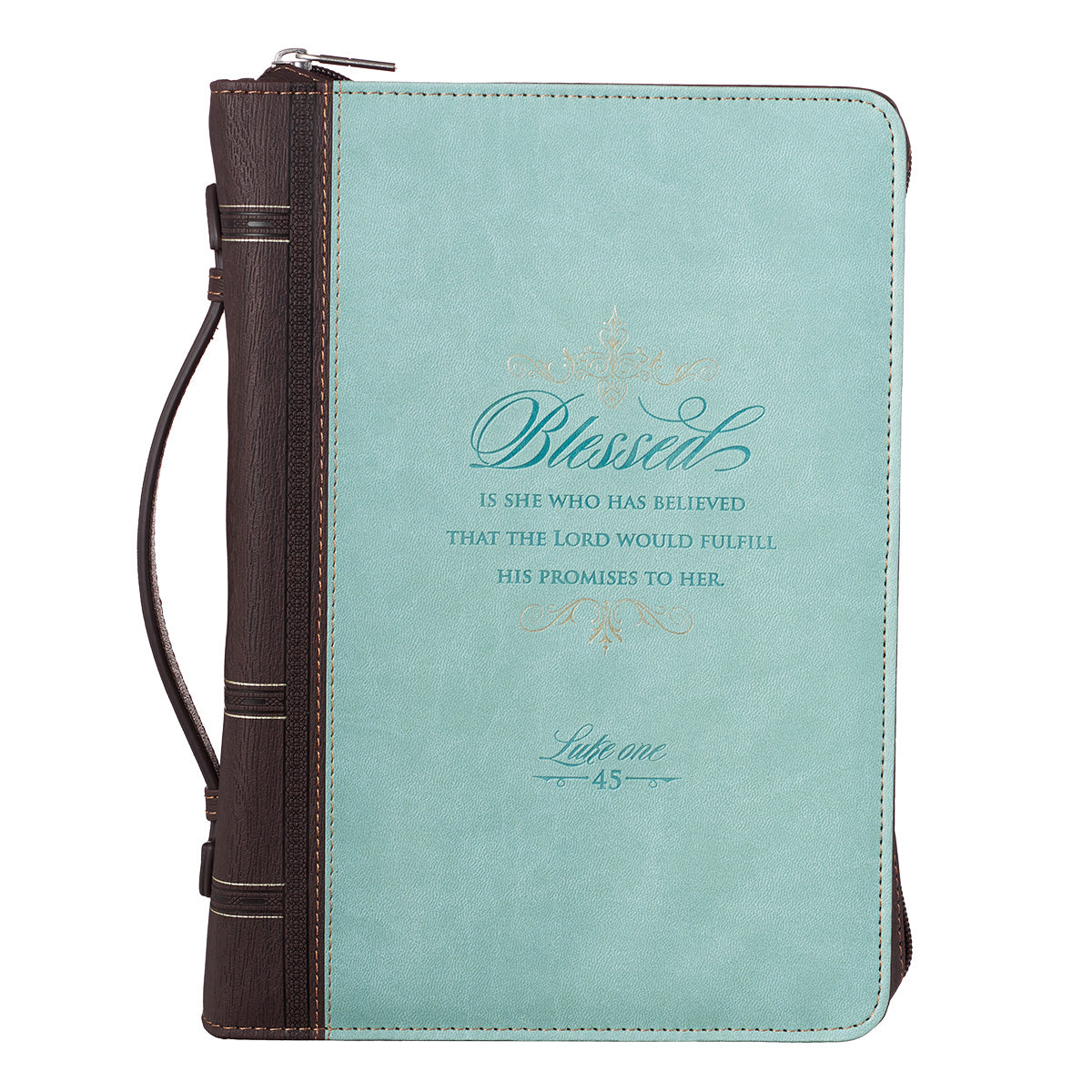 Bible Cover Medium: Blessed is She Luke 1:45 Turquoise/Brown