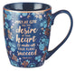 Ceramic Mug: May He Give You the Desire of Your Heart (Psalm 20:4) Navy/Floral (355ml)