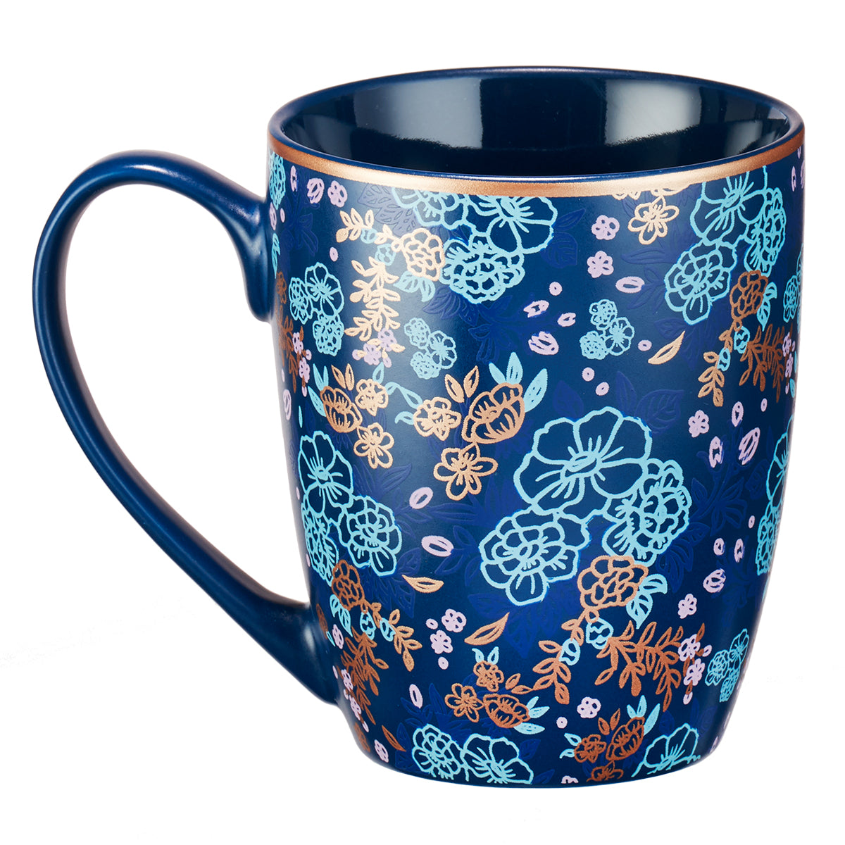 Ceramic Mug: May He Give You the Desire of Your Heart (Psalm 20:4) Navy/Floral (355ml)