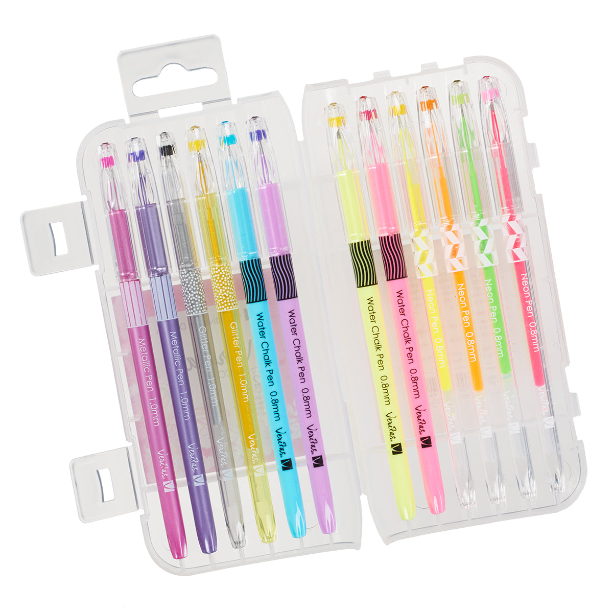 Veritas Gel Pen Set of 12 Assortment: 2x Metallic Pens, 2x Glitter Pens, 4x Water Chalk Pens, 4x Neon Pens