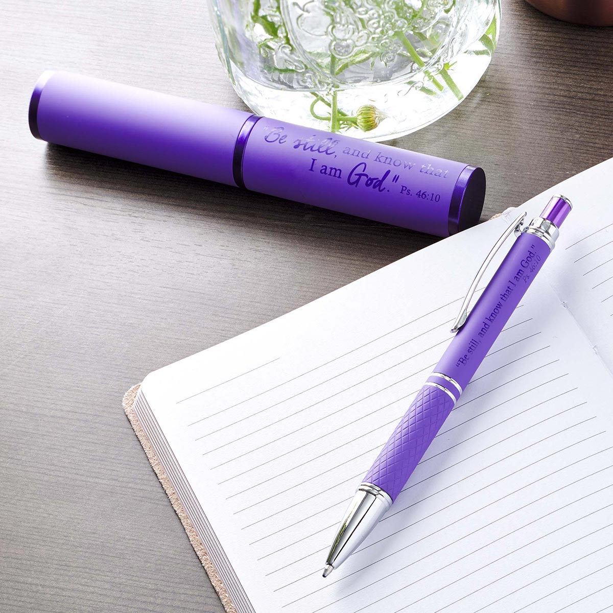 Stylish Pen/Case Gift Set: Be Still and Know That I Am God, Purple