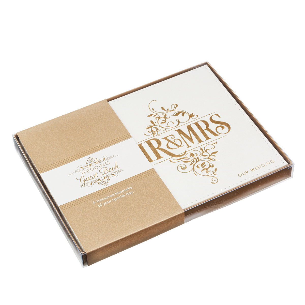 Guest Book: Mr & Mrs, White/Gold Lettering