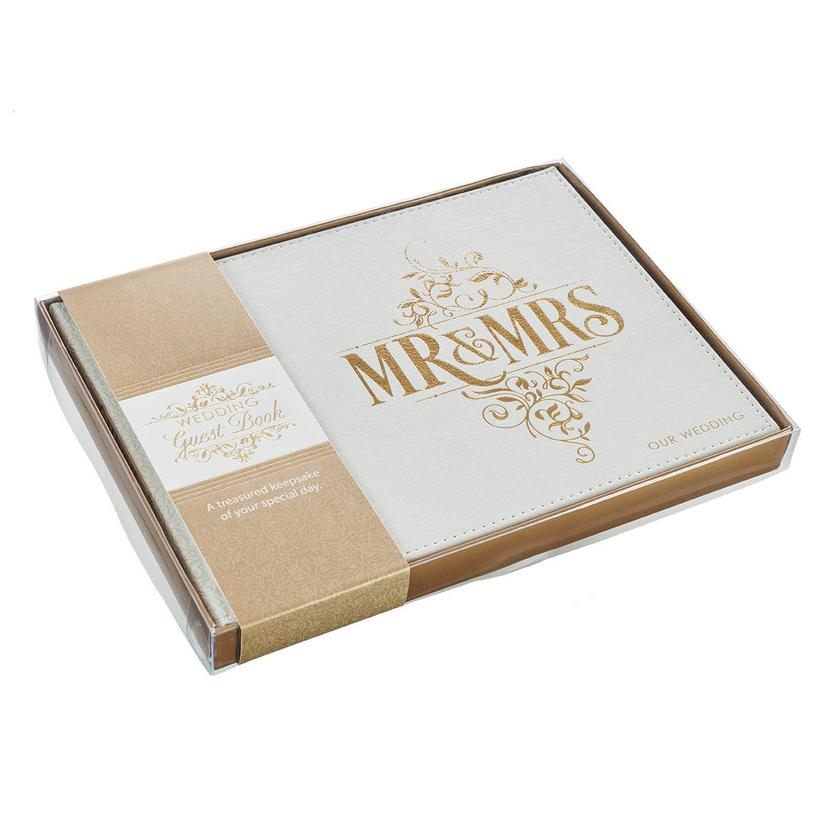 Guest Book: Mr & Mrs, White/Gold Lettering