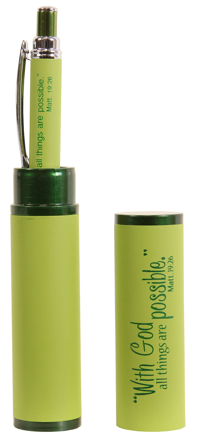 Stylish Pen/Case Gift Set: With God All Things Are Possible, Green