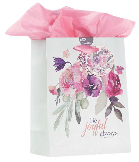 Gift Bag Medium: Be Joyful Always, Floral, Rejoice Collection, Incl Tissue Paper and Gift Tag