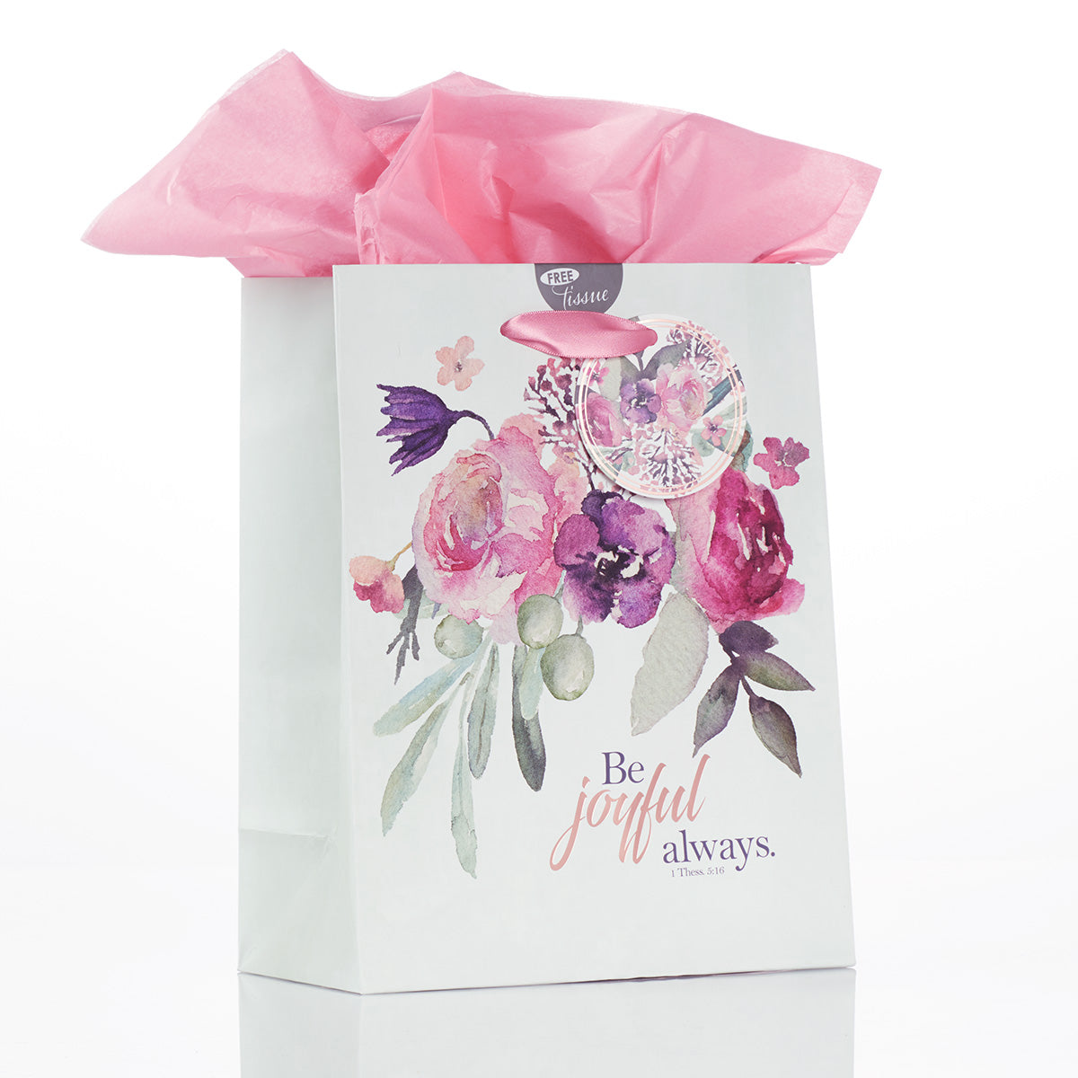 Gift Bag Medium: Be Joyful Always, Floral, Rejoice Collection, Incl Tissue Paper and Gift Tag