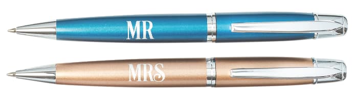 Pen Set: Mr & Mrs Gold & Blue